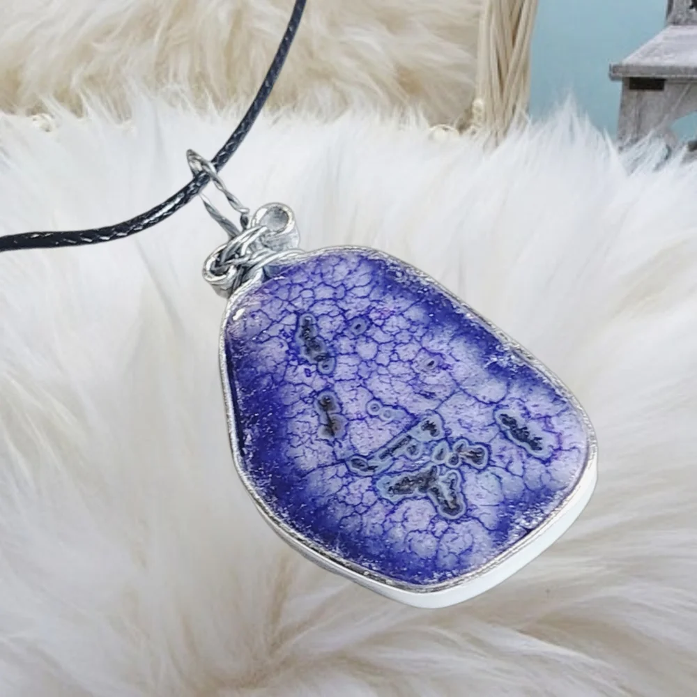 Handmade Natural Druzzy Pendant with Black Cord Necklace